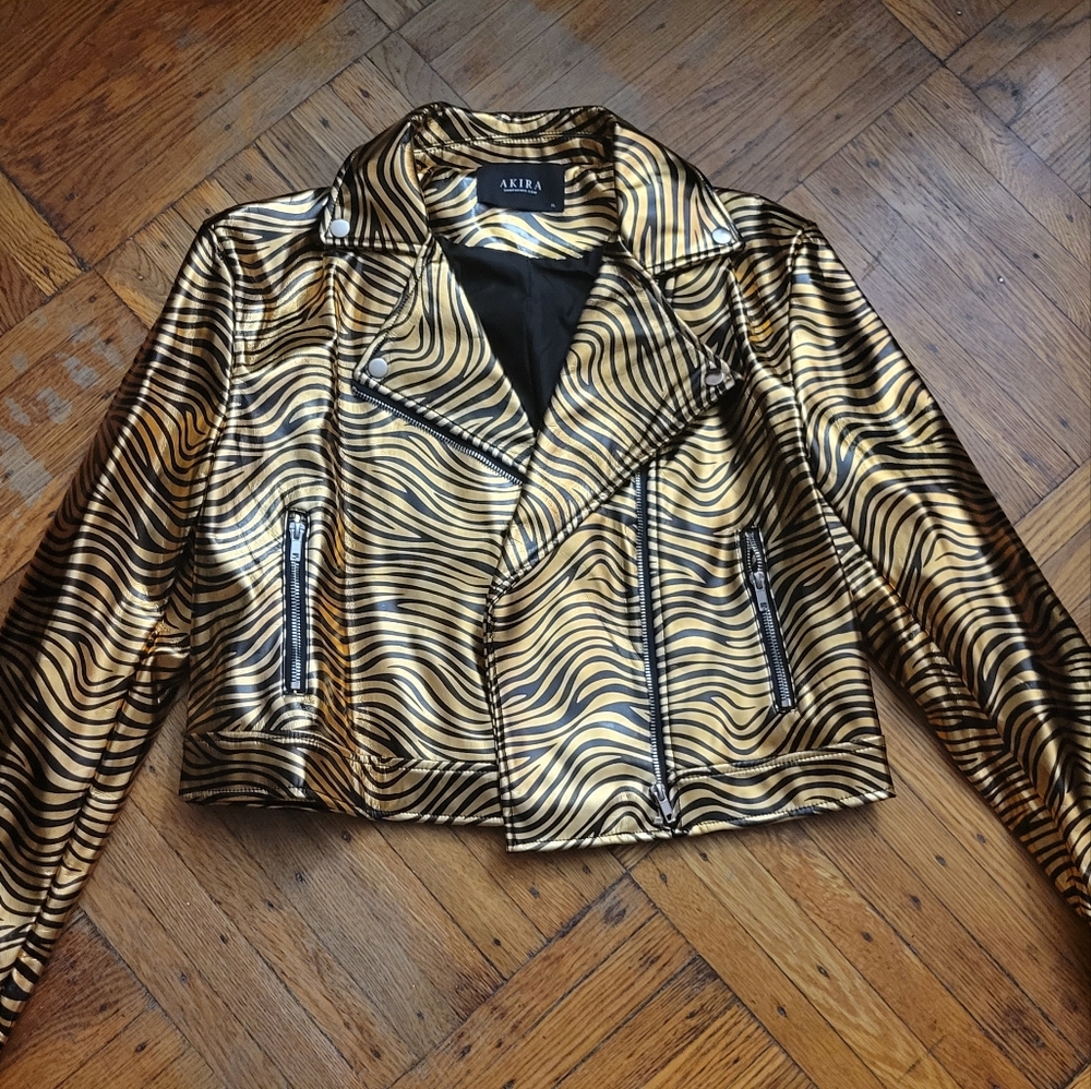 AKIRA animal print moto jacket.